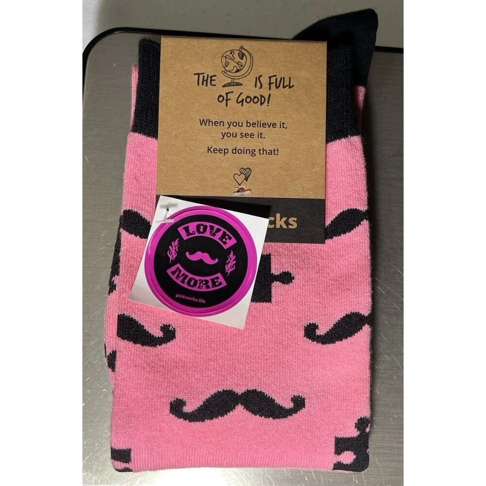 The Earth Is Full Of Good Pink Socks #PinkSocks Mustache And Puzzle Piece